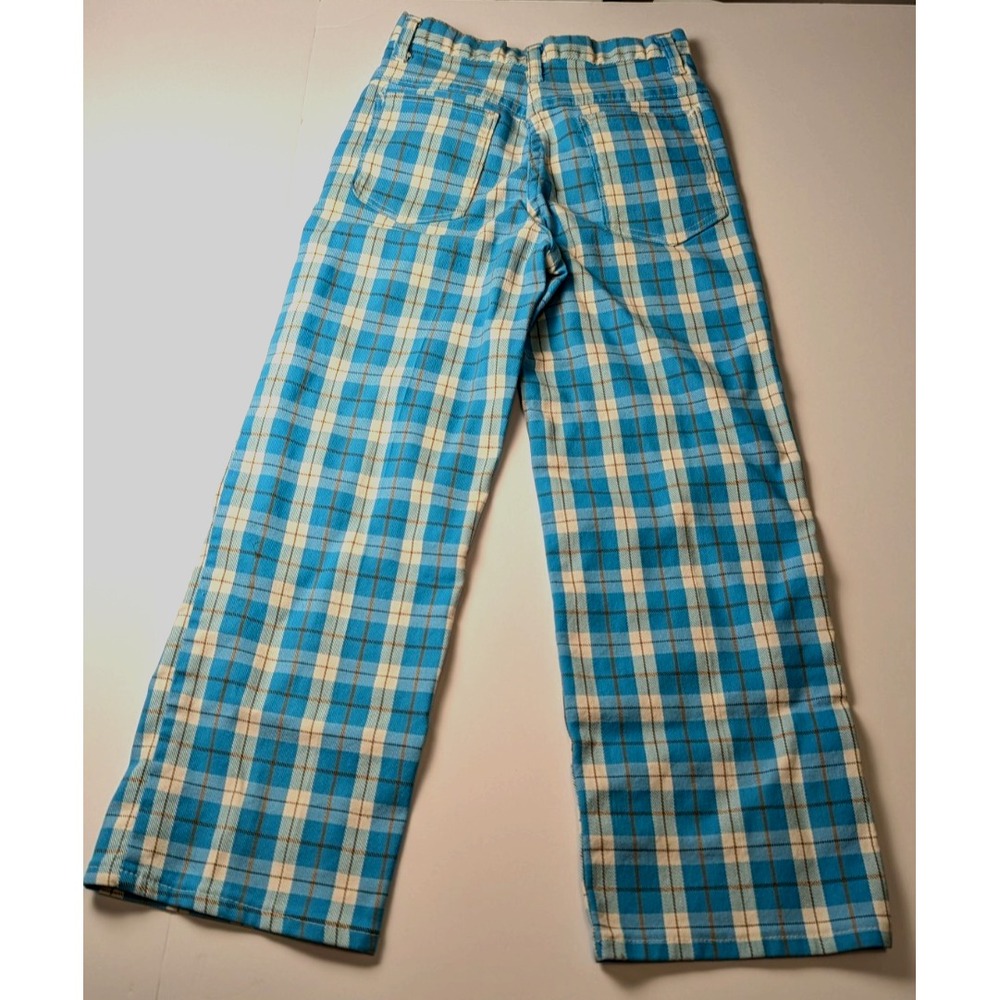 Carol Evans Vintage Kids Plaid Pants Blue White Size 10 1970s Retro Penn-Prest